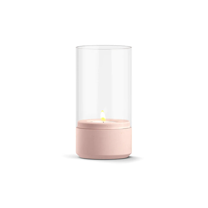Pastell Rosa Beton Windlicht Kerzenständer modern mit Glaszylinder 7 cm Durchmesser 10 cm Höhe